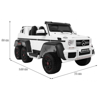 Auto Mercedes G63 6x6 MP4 dla dzieci Biały + 2 Pedały gazu + Regulacja siedzenia + MP4 + LED + Bagażnik + Kufer dla rodzica